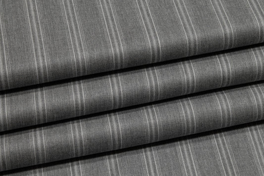 Gray Striped Super 130s Italian Wool Suiting - Prime Fabrics