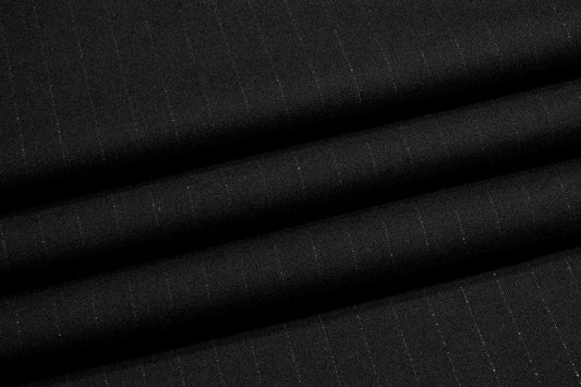 Black Metallic Striped Italian Wool Suiting - Prime Fabrics