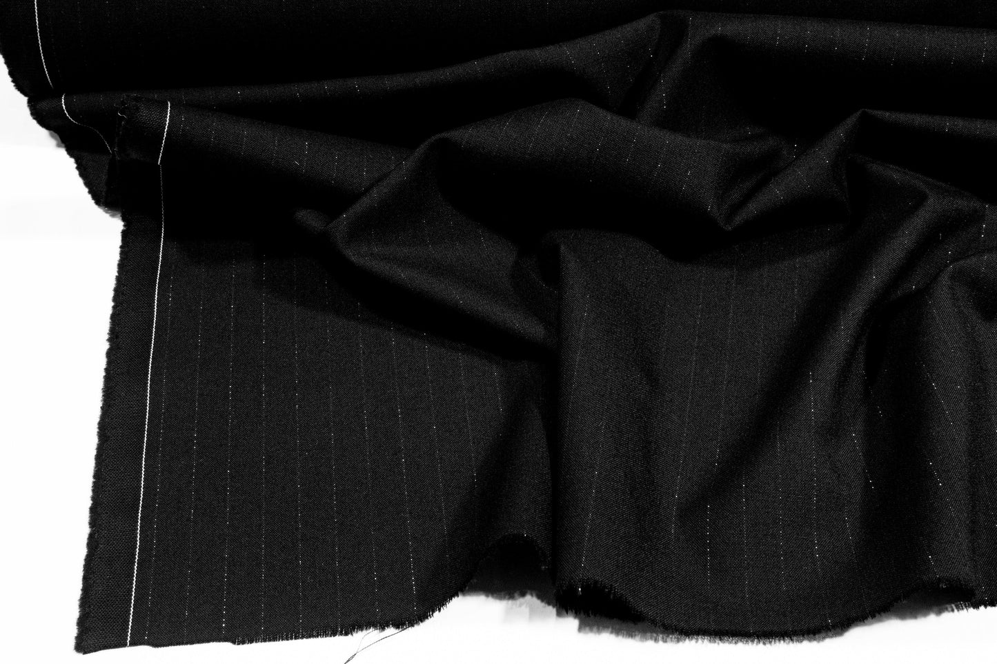 Black Metallic Striped Italian Wool Suiting - Prime Fabrics