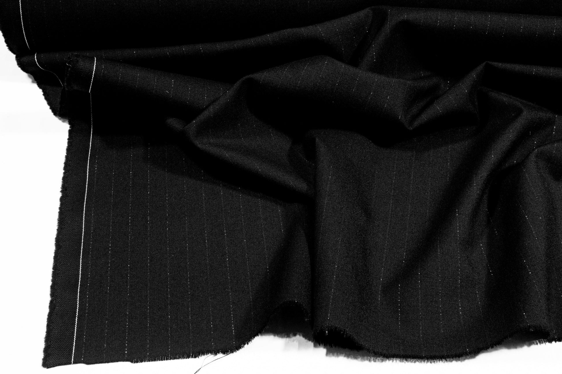 Black Metallic Striped Italian Wool Suiting - Prime Fabrics