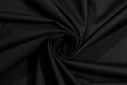 Black Metallic Striped Italian Wool Suiting - Prime Fabrics