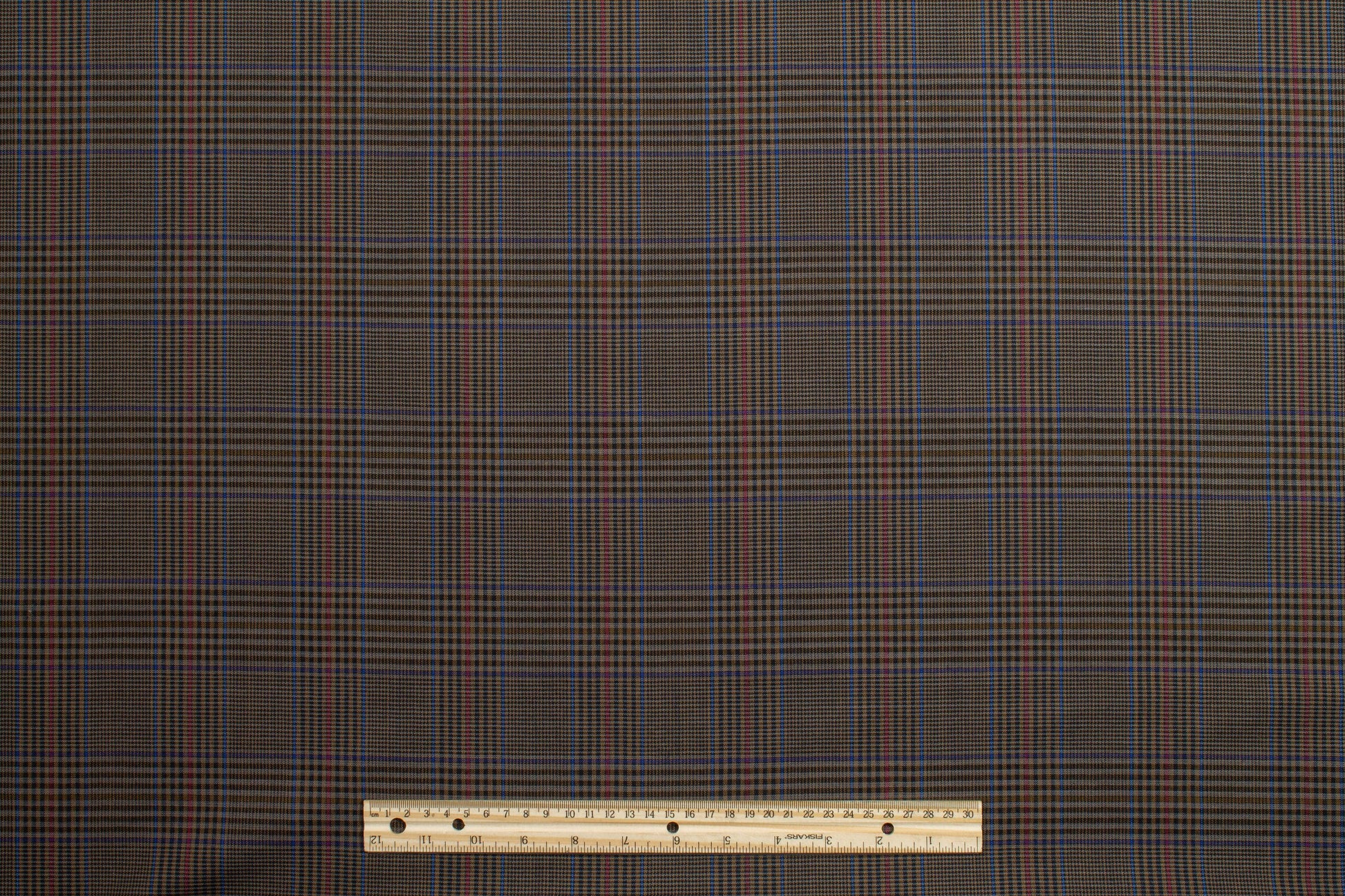 Glen Check Italian Wool Suiting - Brown, Red, Blue - Prime Fabrics