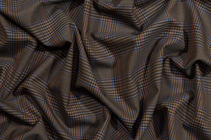 Glen Check Italian Wool Suiting - Brown, Red, Blue - Prime Fabrics
