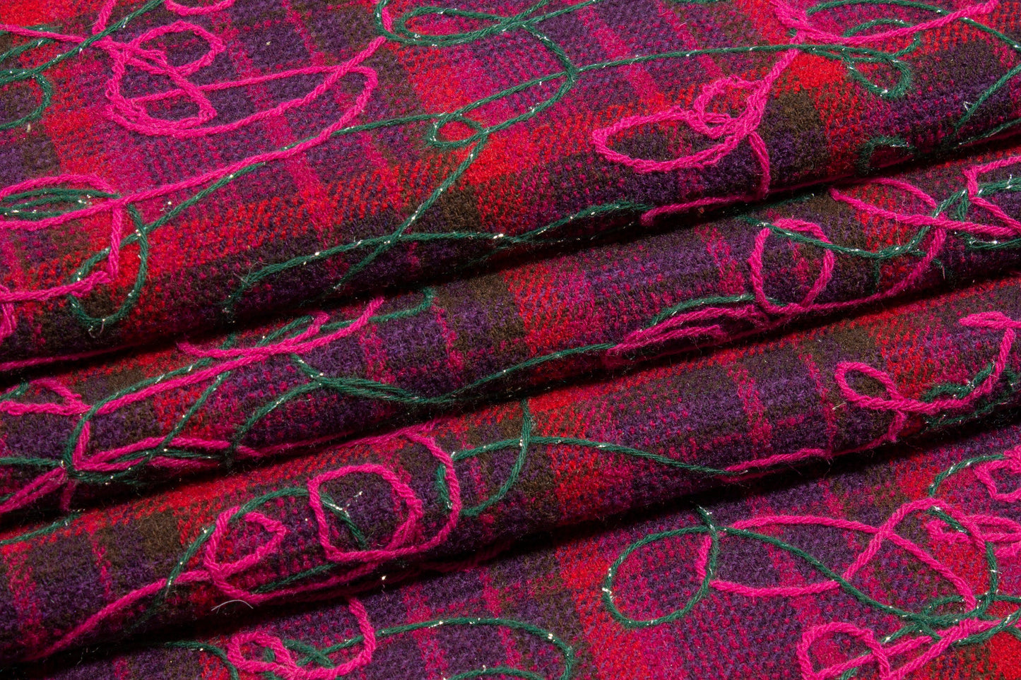 Purple and Pink Embroidered Wool Coating - Prime Fabrics