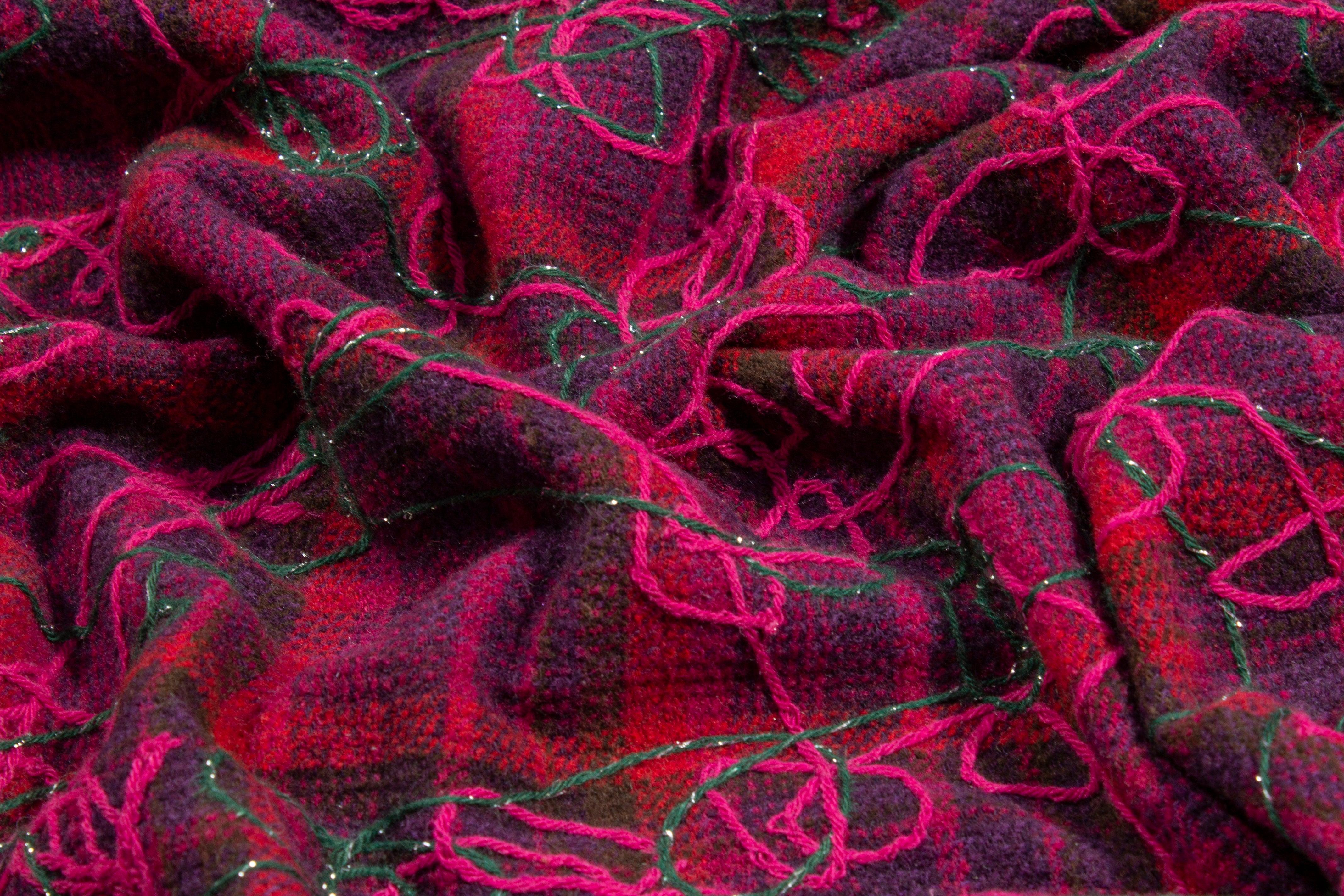 Purple and Pink Embroidered Wool Coating - Prime Fabrics