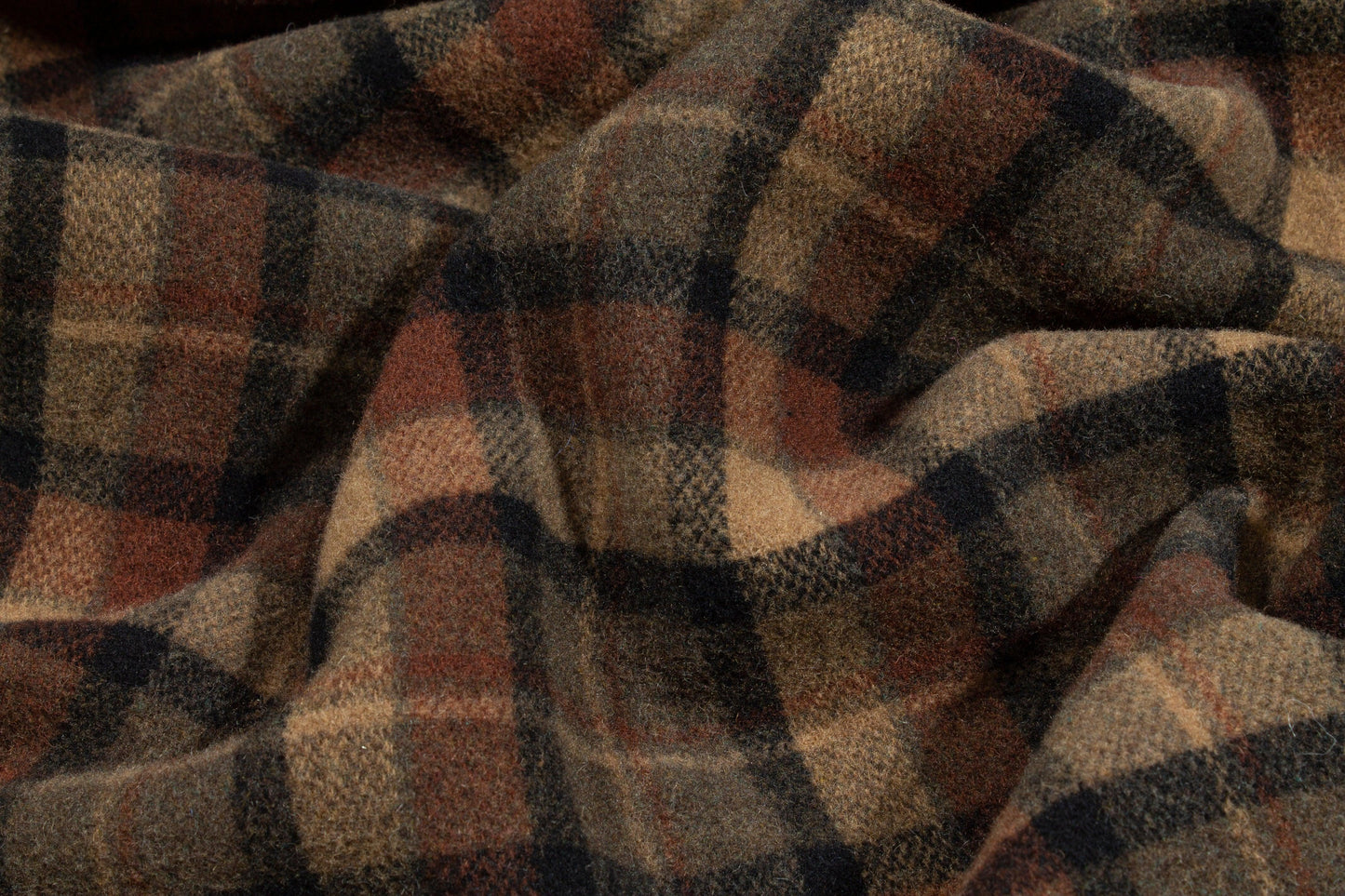 Brown Tone Plaid Italian Wool Coating - Prime Fabrics