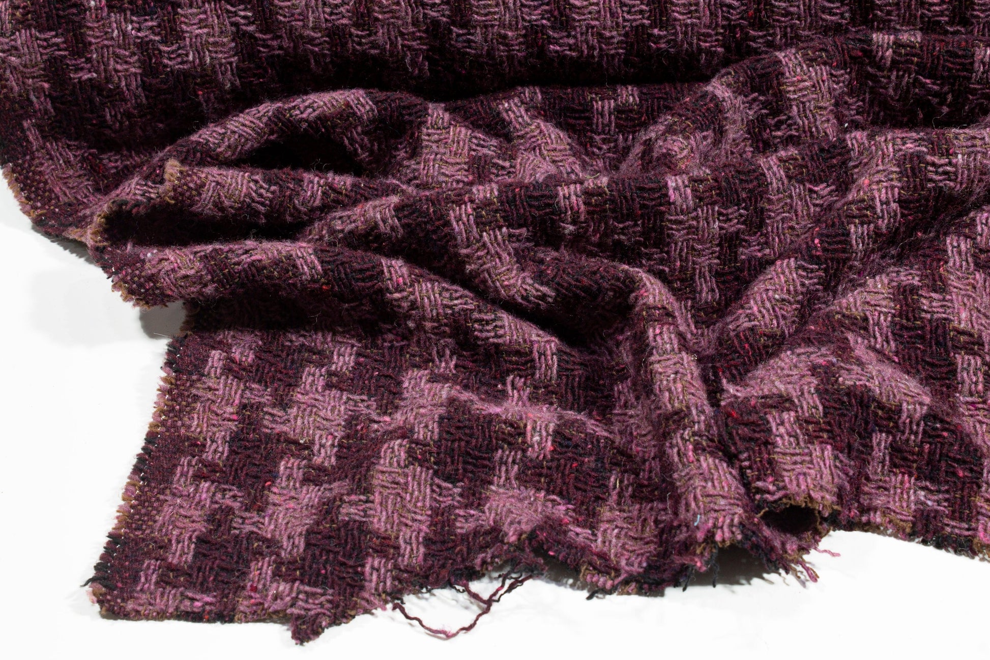 Purple Houndstooth Wool and Rayon Tweed Coating - Prime Fabrics