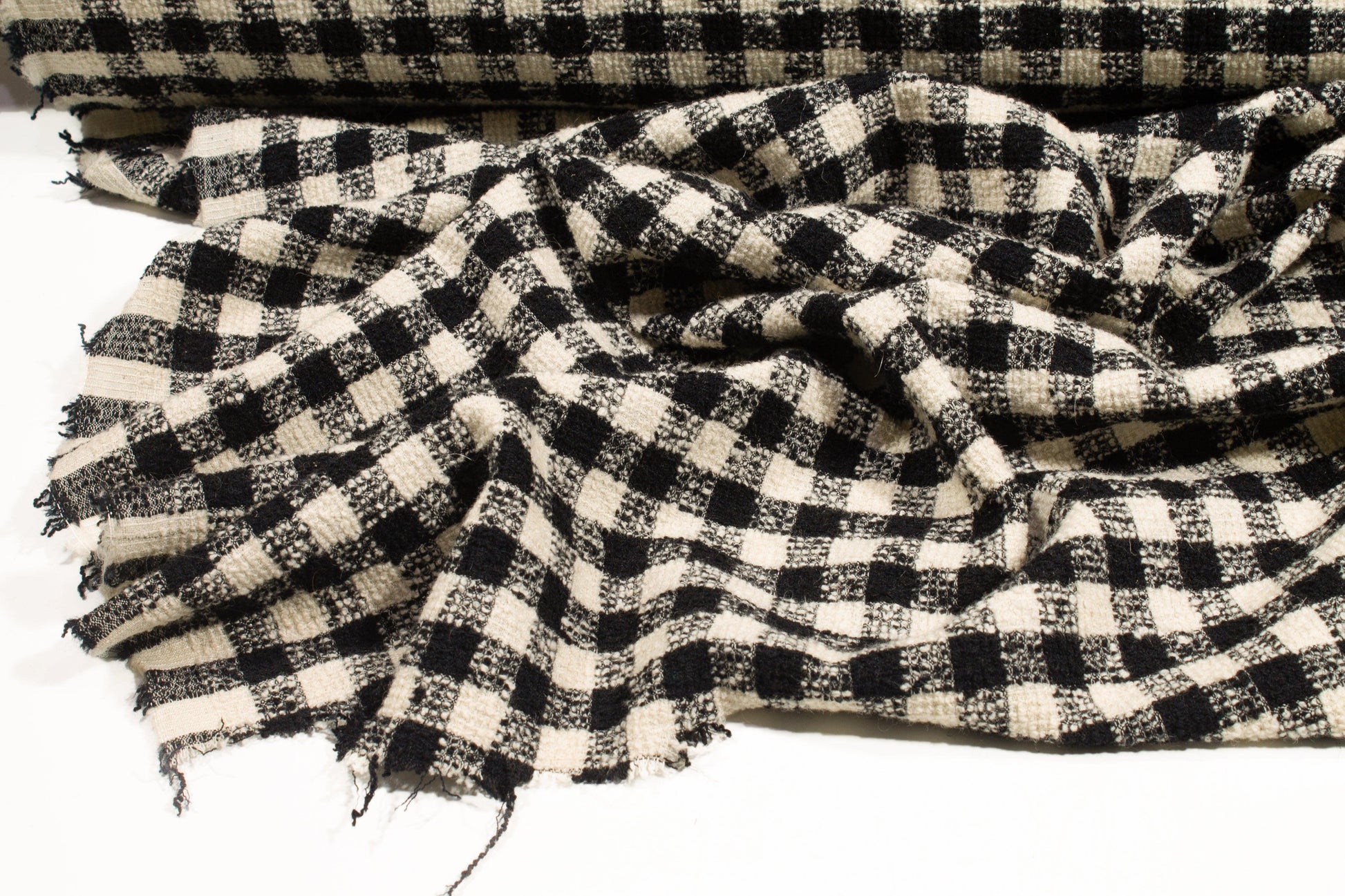 Black and Off White Checked Wool Tweed - Prime Fabrics