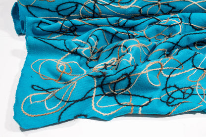 Turquoise Embroidered Wool Coating - Prime Fabrics