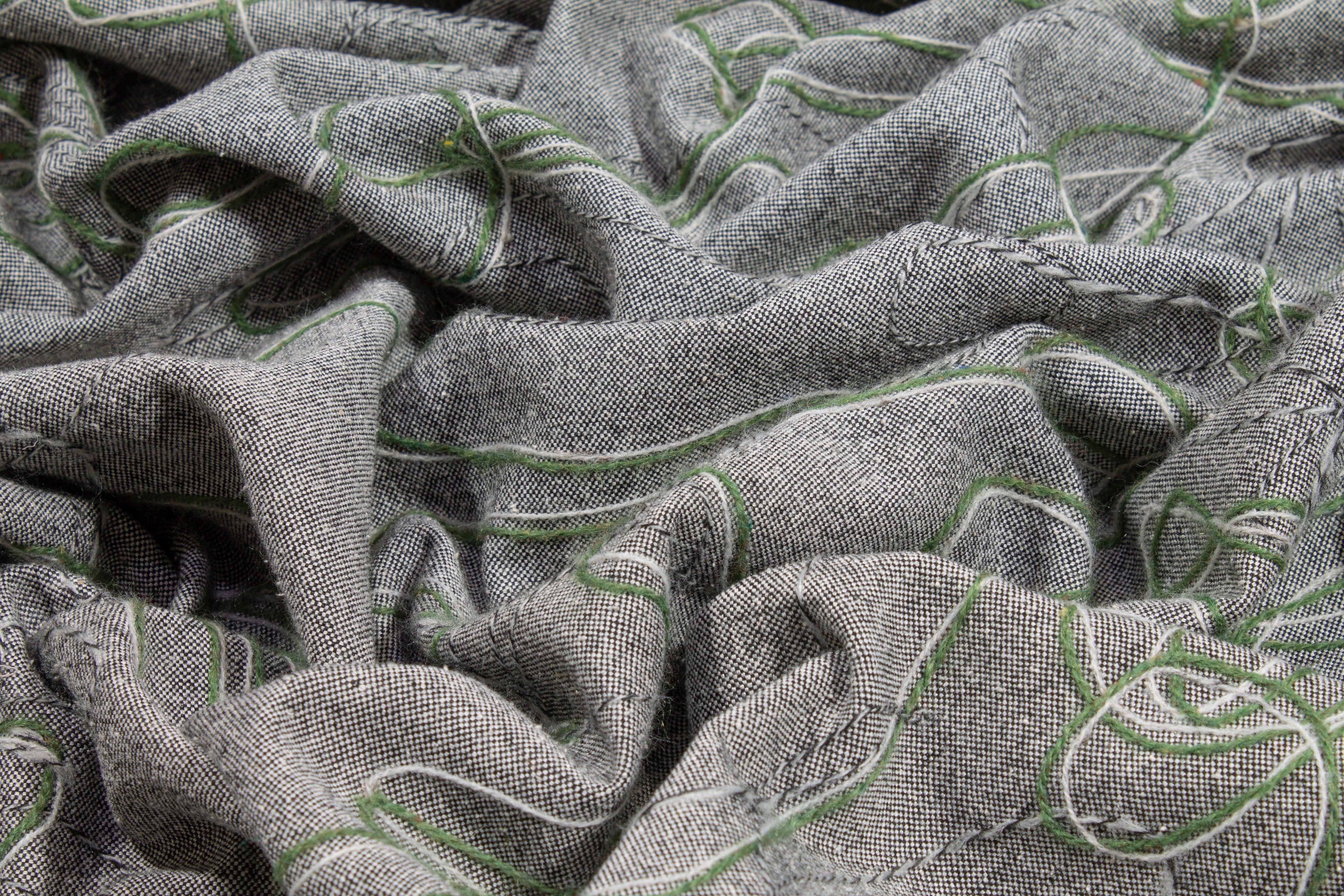 Gray Embroidered Polyester Wool Blend - Prime Fabrics