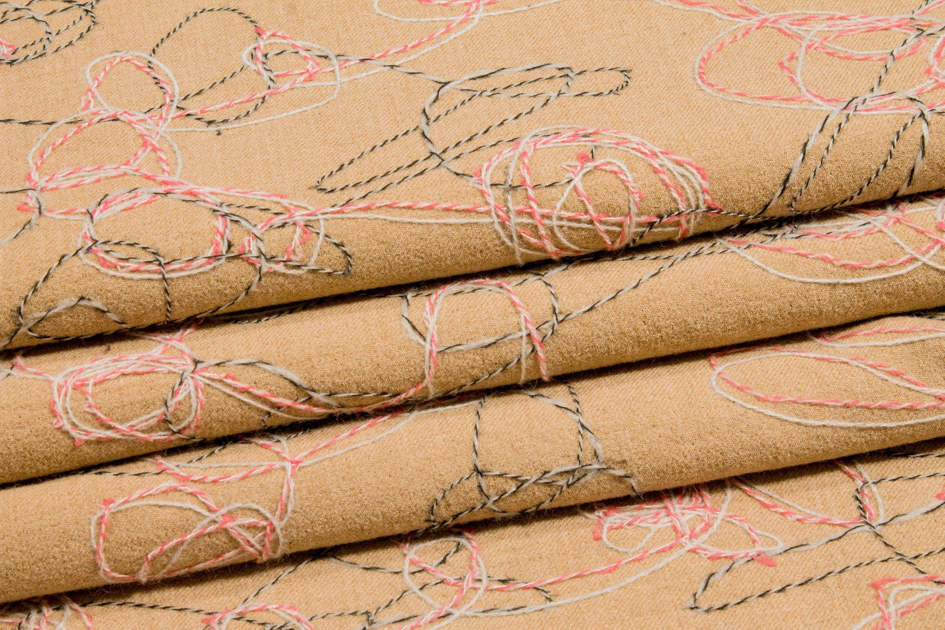 Khaki Embroidered Wool and Viscose Blend - Prime Fabrics