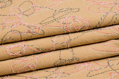 Khaki Embroidered Wool and Viscose Blend - Prime Fabrics