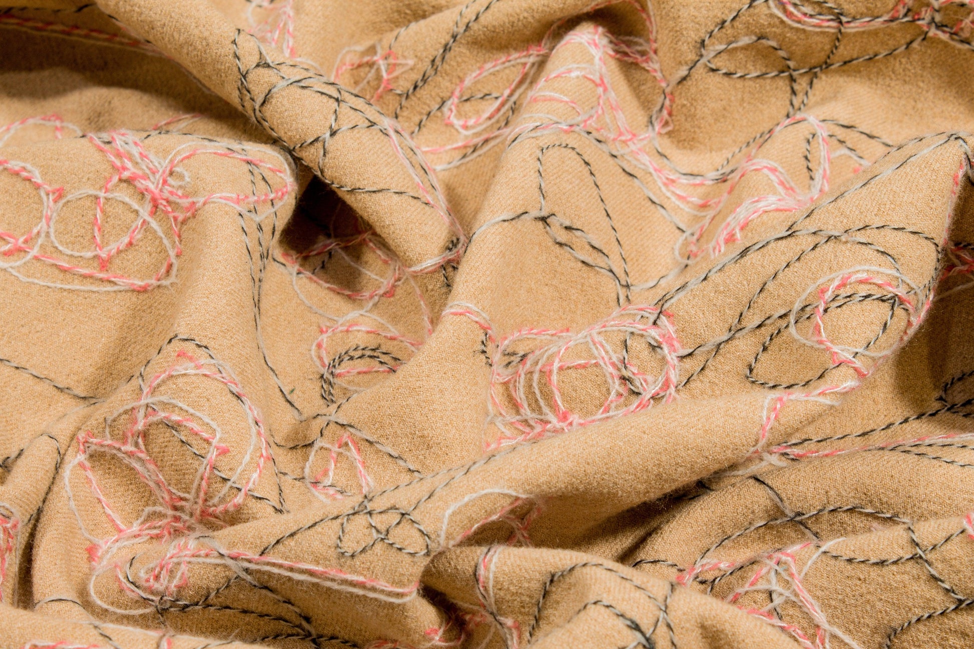 Khaki Embroidered Wool and Viscose Blend - Prime Fabrics