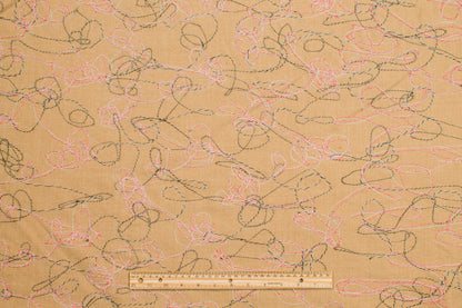 Khaki Embroidered Wool and Viscose Blend - Prime Fabrics