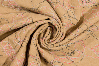 Khaki Embroidered Wool and Viscose Blend - Prime Fabrics