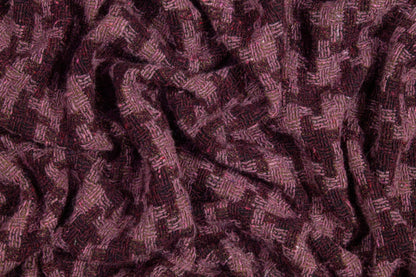 Purple Houndstooth Wool and Rayon Tweed Coating - Prime Fabrics