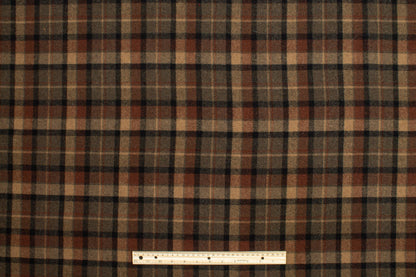 Brown Tone Plaid Italian Wool Coating - Prime Fabrics