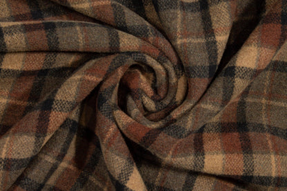 Brown Tone Plaid Italian Wool Coating - Prime Fabrics