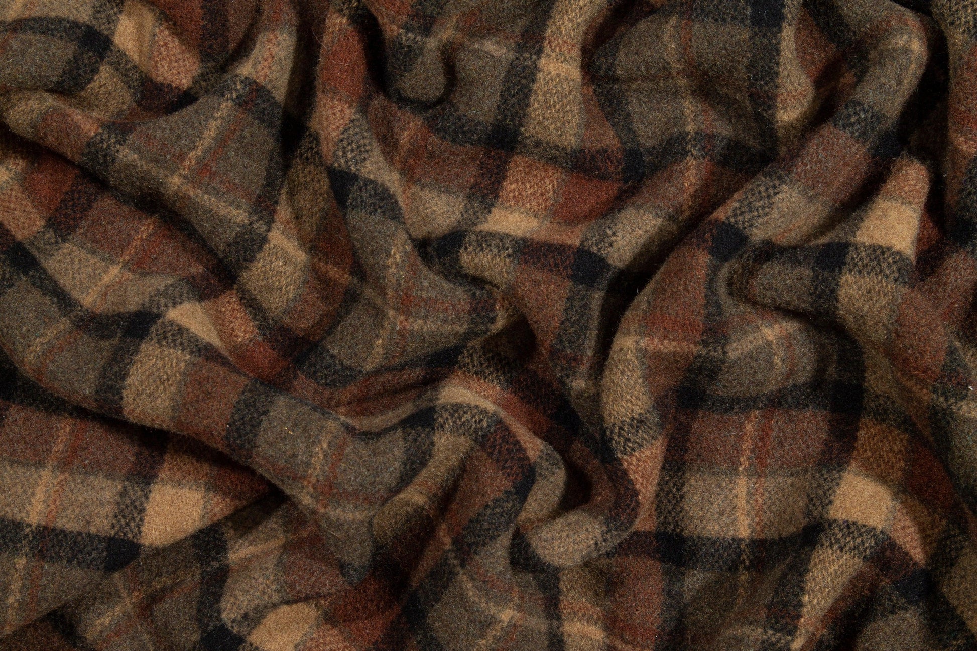Brown Tone Plaid Italian Wool Coating - Prime Fabrics
