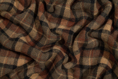 Brown Tone Plaid Italian Wool Coating - Prime Fabrics