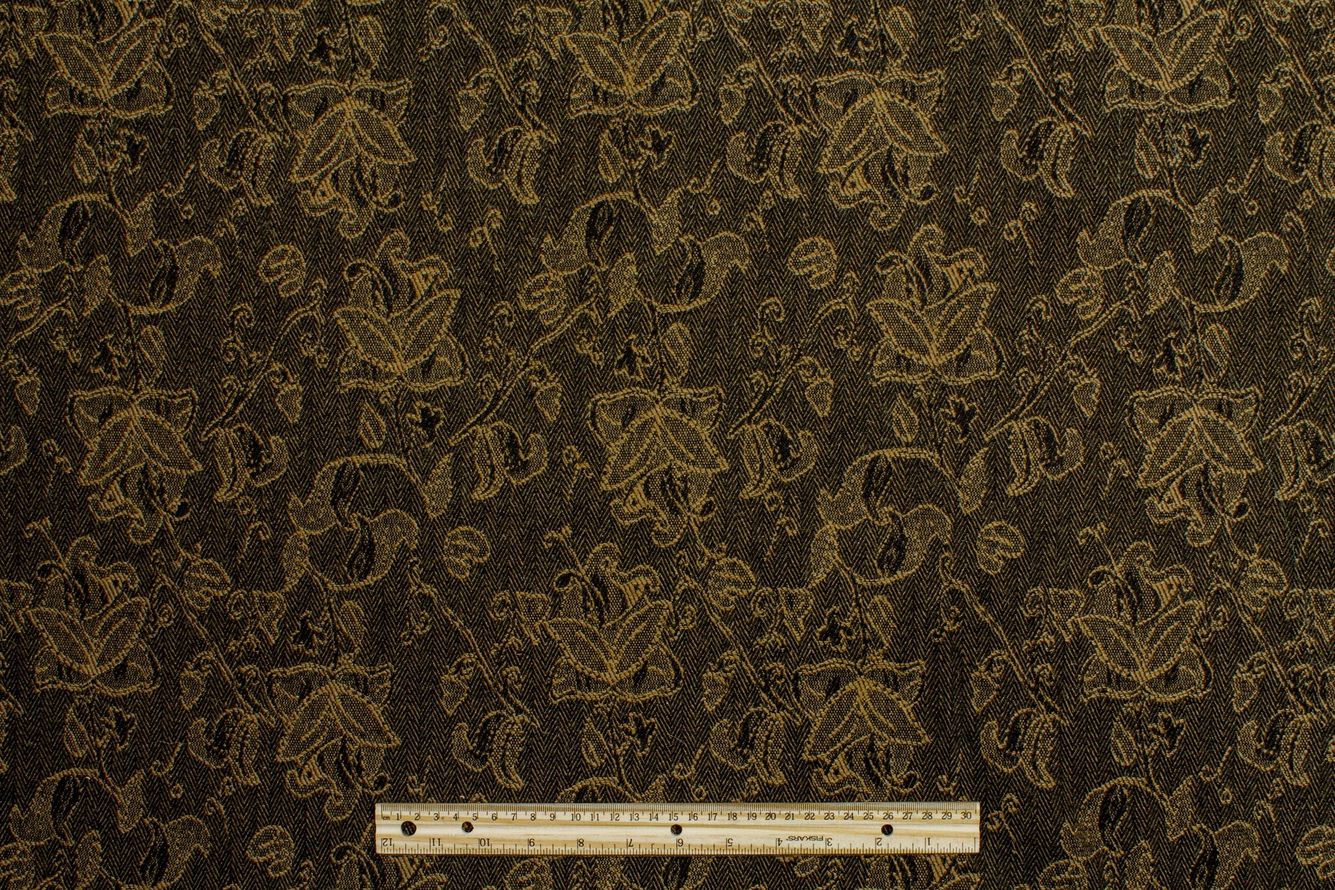 Brown Floral Herringbone Polyester Wool Blend - Prime Fabrics