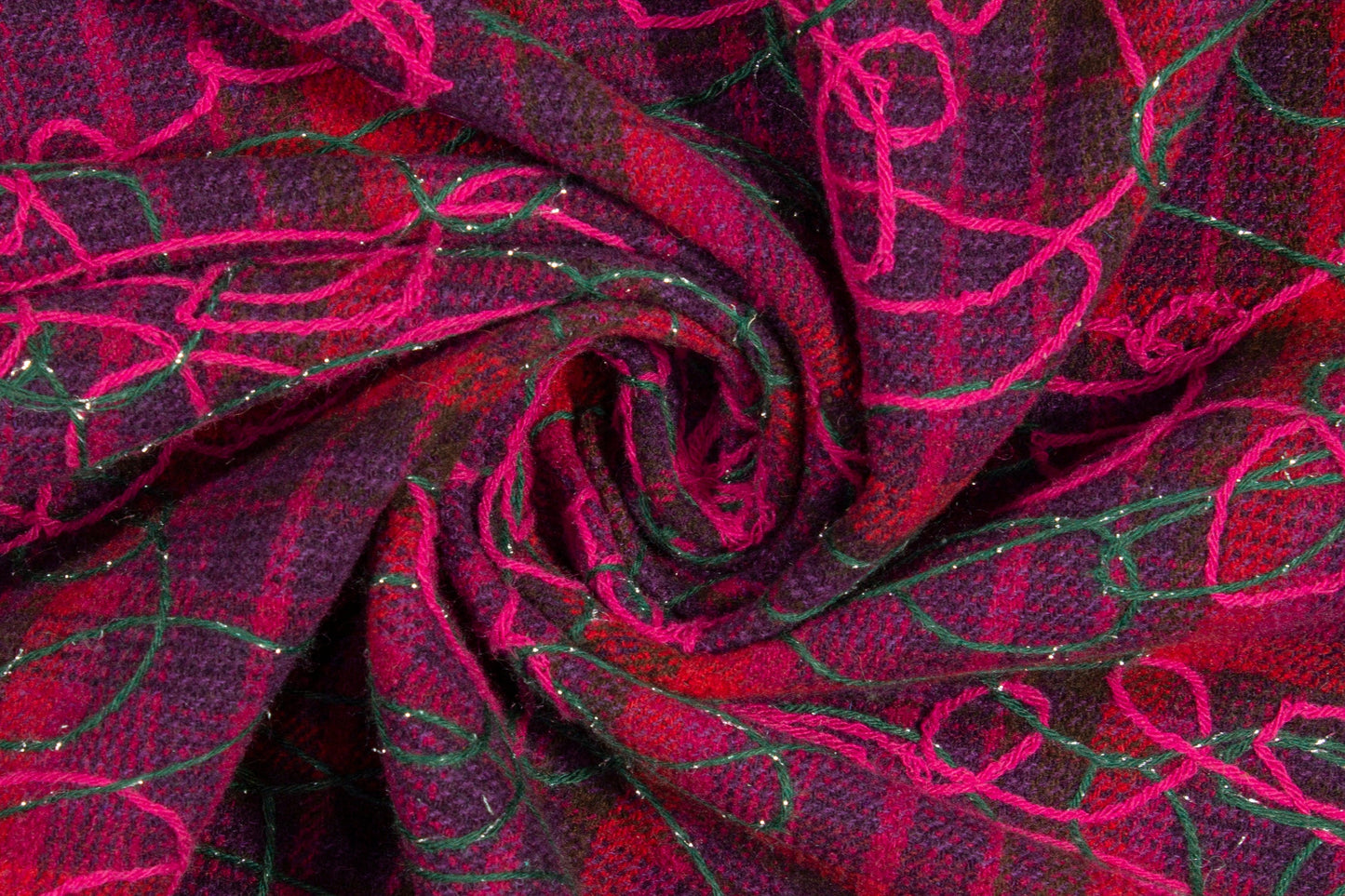 Purple and Pink Embroidered Wool Coating - Prime Fabrics