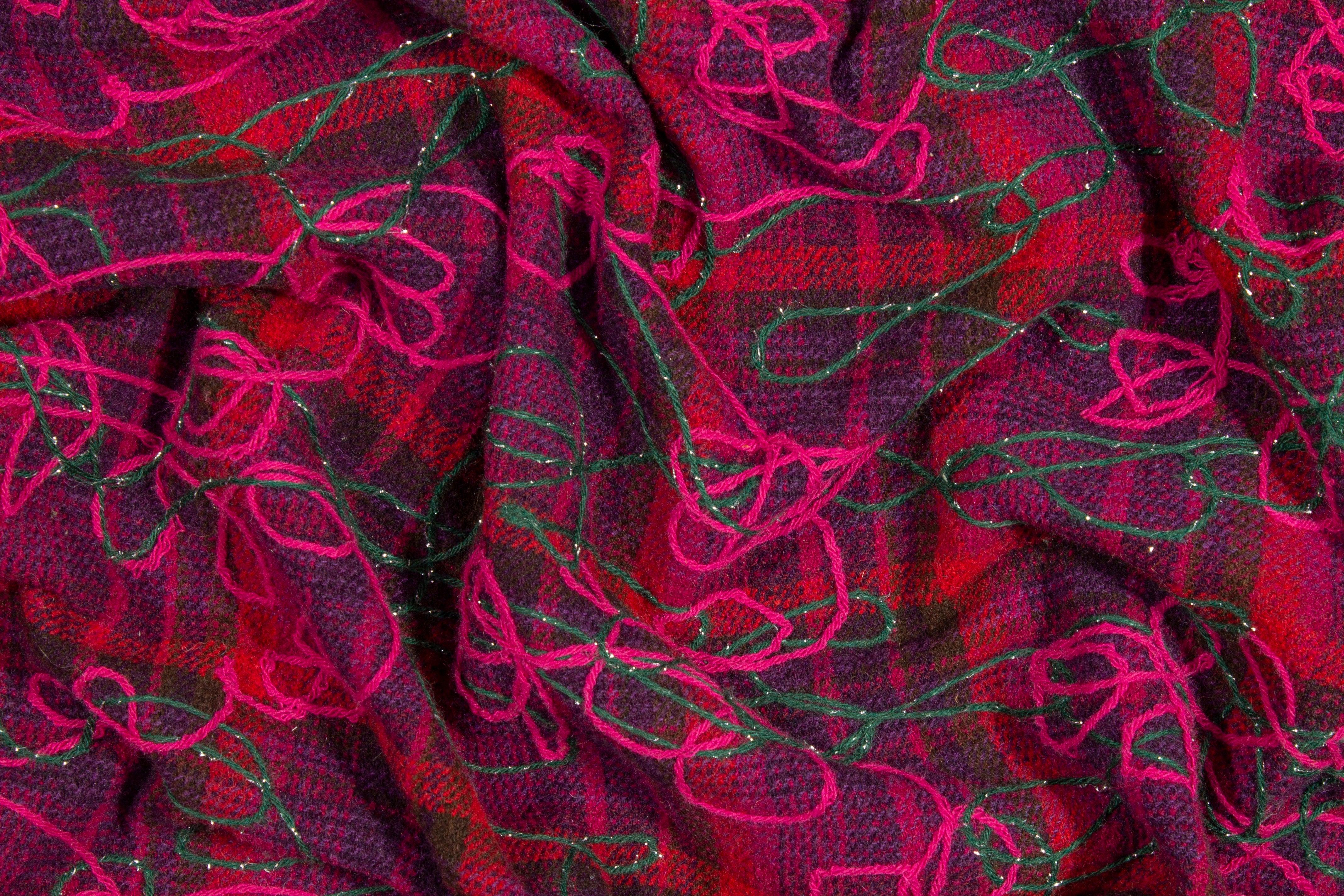 Purple and Pink Embroidered Wool Coating - Prime Fabrics