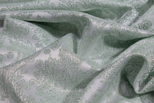 Metallic Damask Brocade - Mint Green and Silver