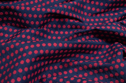 Dotted Brocade - Raspberry Red and Navy Blue