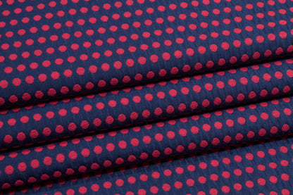 Dotted Brocade - Raspberry Red and Navy Blue