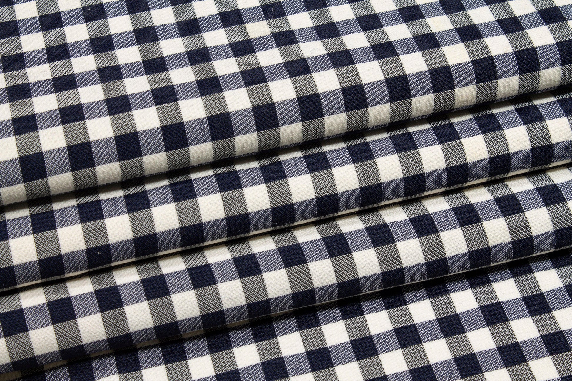 Navy and White Gingham Checked Wool - Prime Fabrics