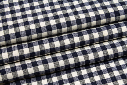 Navy and White Gingham Checked Wool - Prime Fabrics