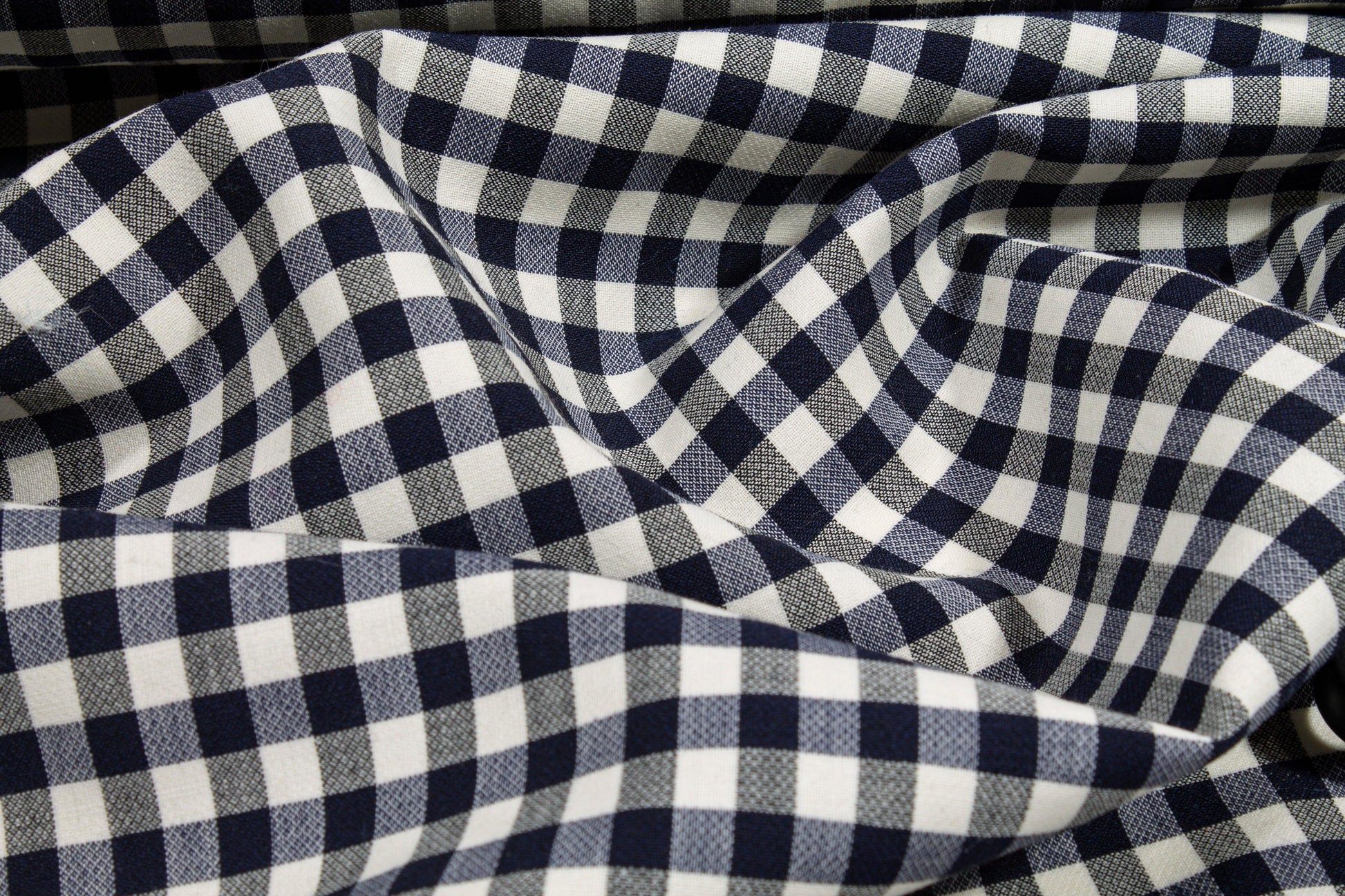 Navy and White Gingham Checked Wool - Prime Fabrics
