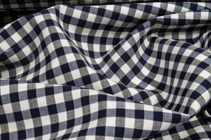 Navy and White Gingham Checked Wool - Prime Fabrics
