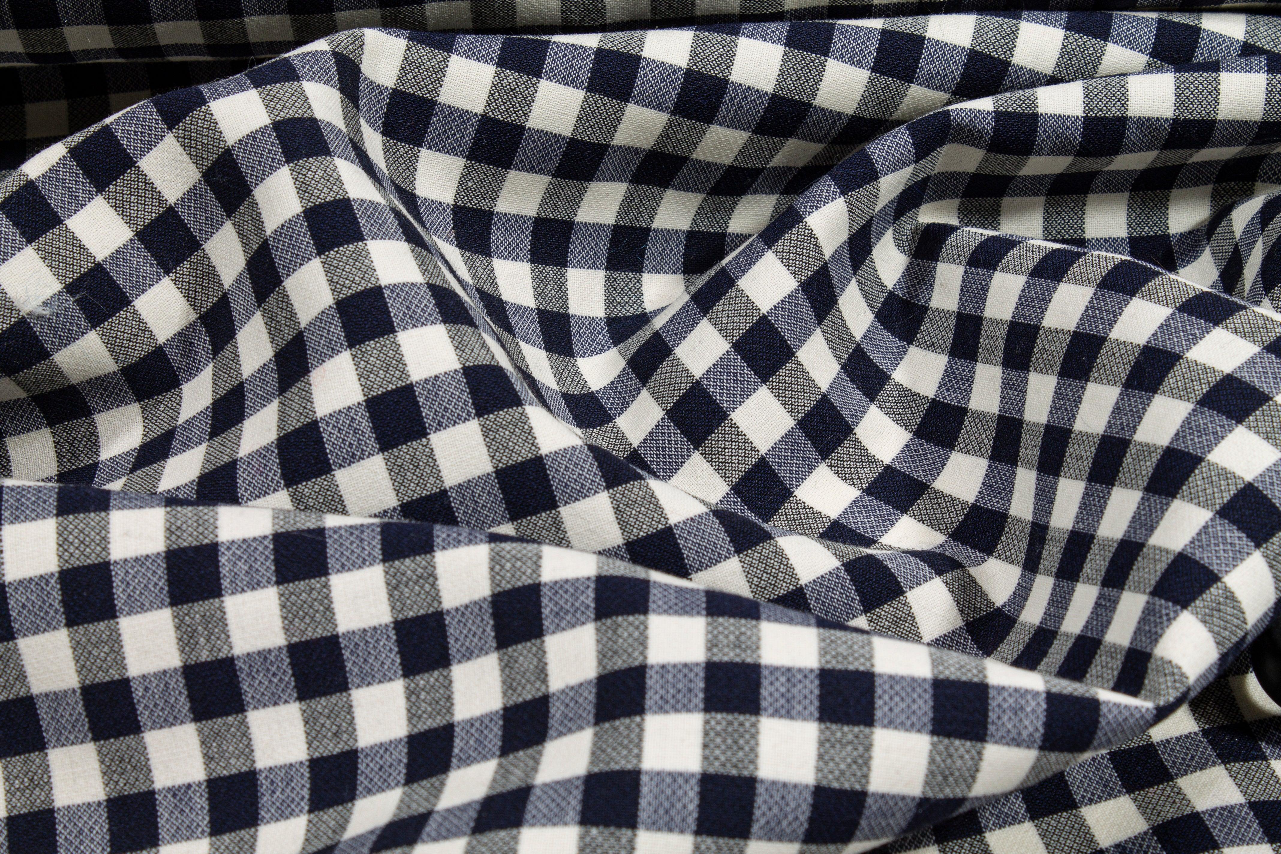Navy and White Gingham Checked Wool - Prime Fabrics
