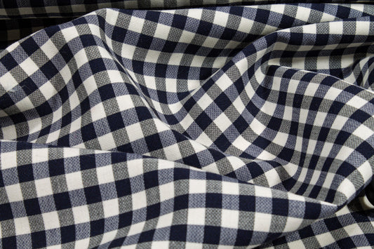 Navy and White Gingham Checked Wool - Prime Fabrics