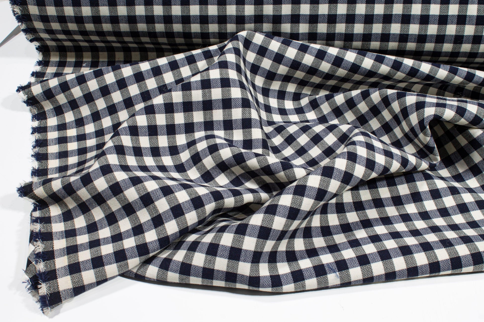 Navy and White Gingham Checked Wool - Prime Fabrics