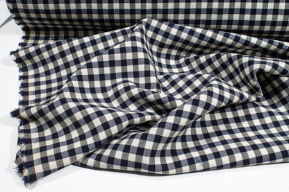 Navy and White Gingham Checked Wool - Prime Fabrics