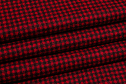 Red and Black Gingham Check Wool Suiting - Prime Fabrics