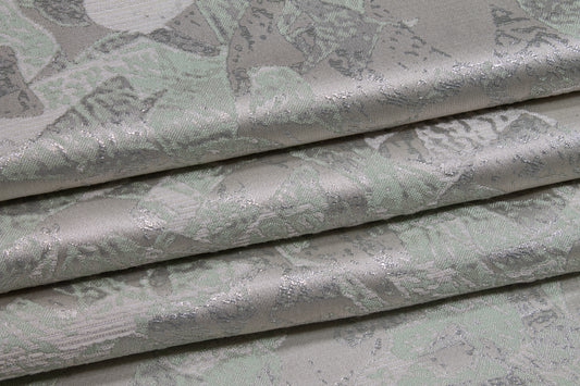 Abstract Metallic Brocade - Silver and Green