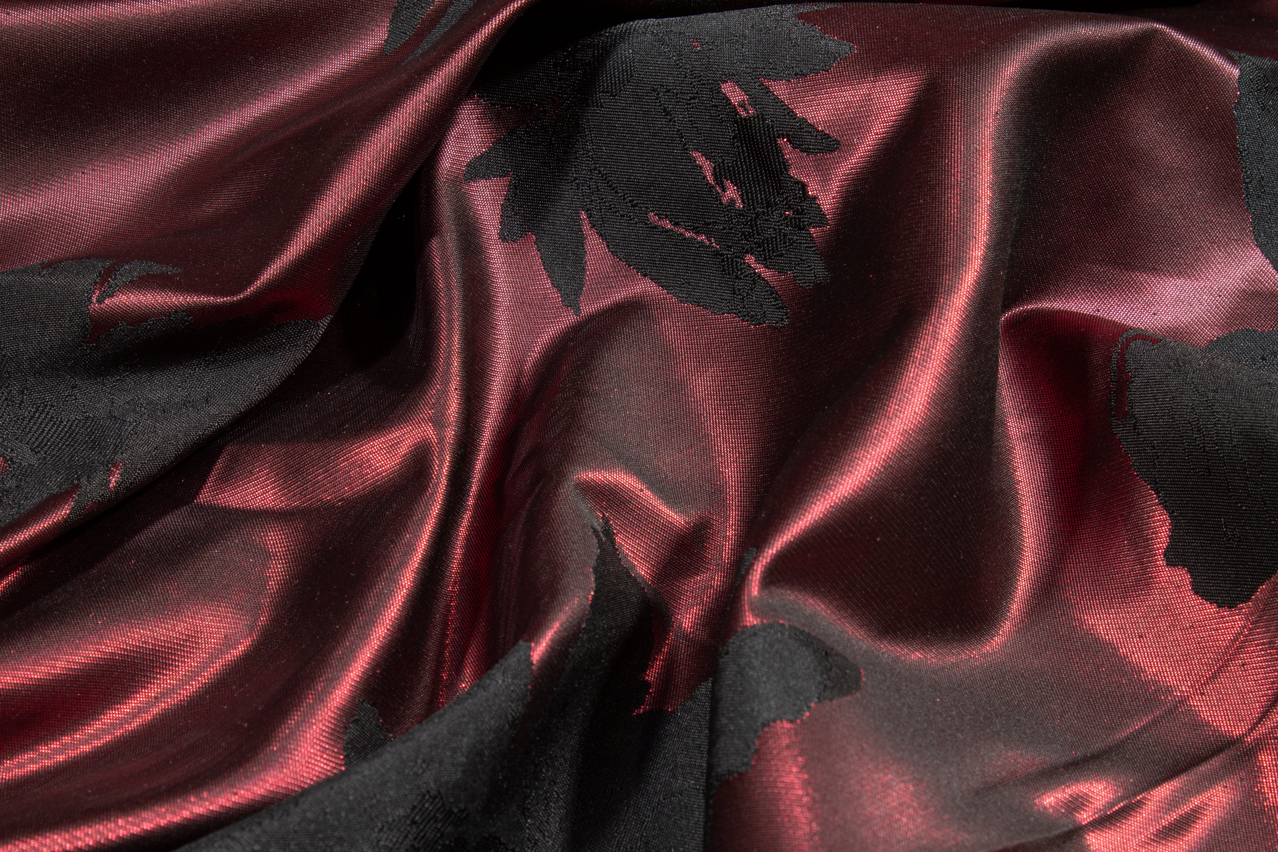 Metallic Floral Double-Faced Brocade - Burgundy and Black