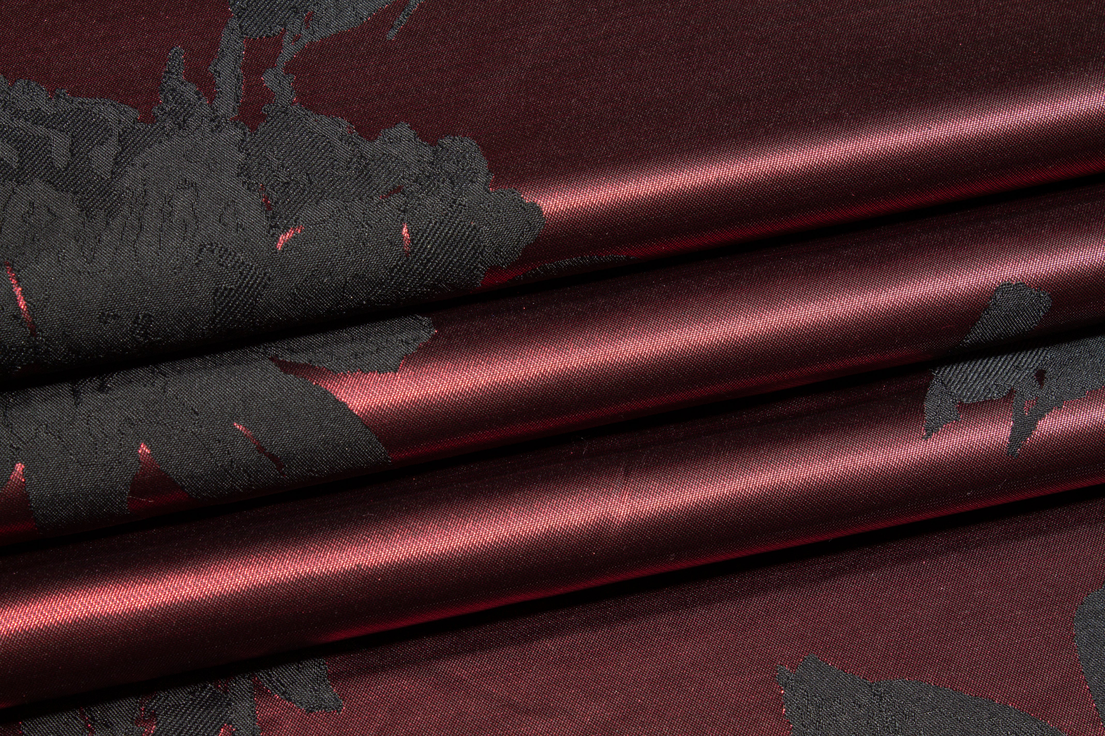 Metallic Floral Double-Faced Brocade - Burgundy and Black