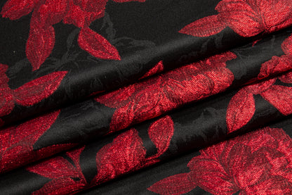Metallic Floral Brocade - Red and Black