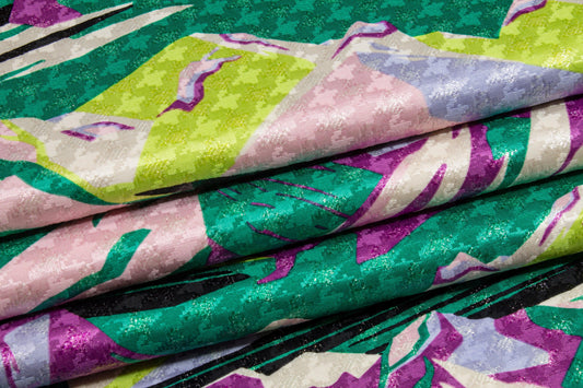 Multicolor Italian Metallic Silk and Wool Printed Jacquard - Prime Fabrics