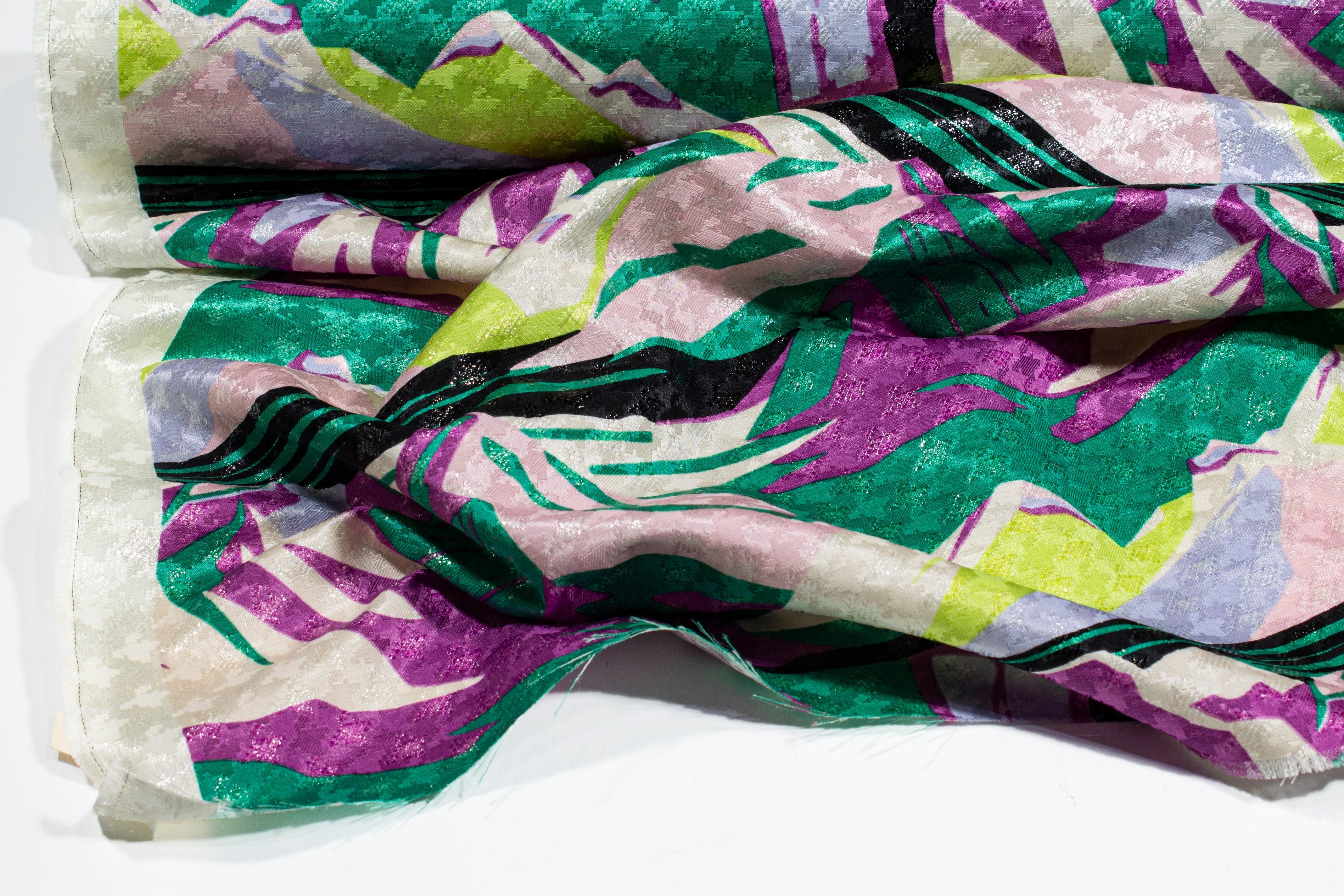 Multicolor Italian Metallic Silk and Wool Printed Jacquard - Prime Fabrics
