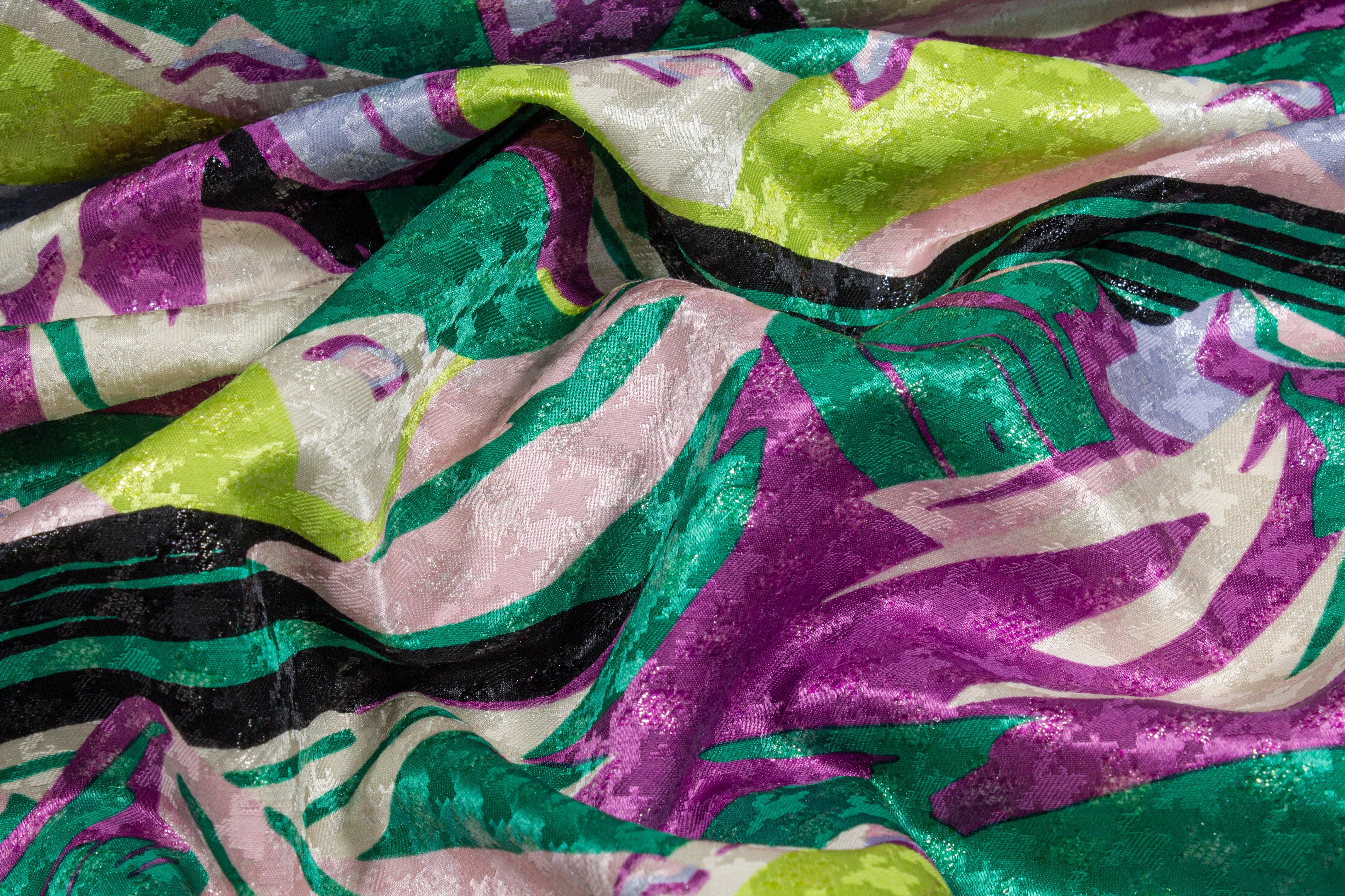 Multicolor Italian Metallic Silk and Wool Printed Jacquard - Prime Fabrics