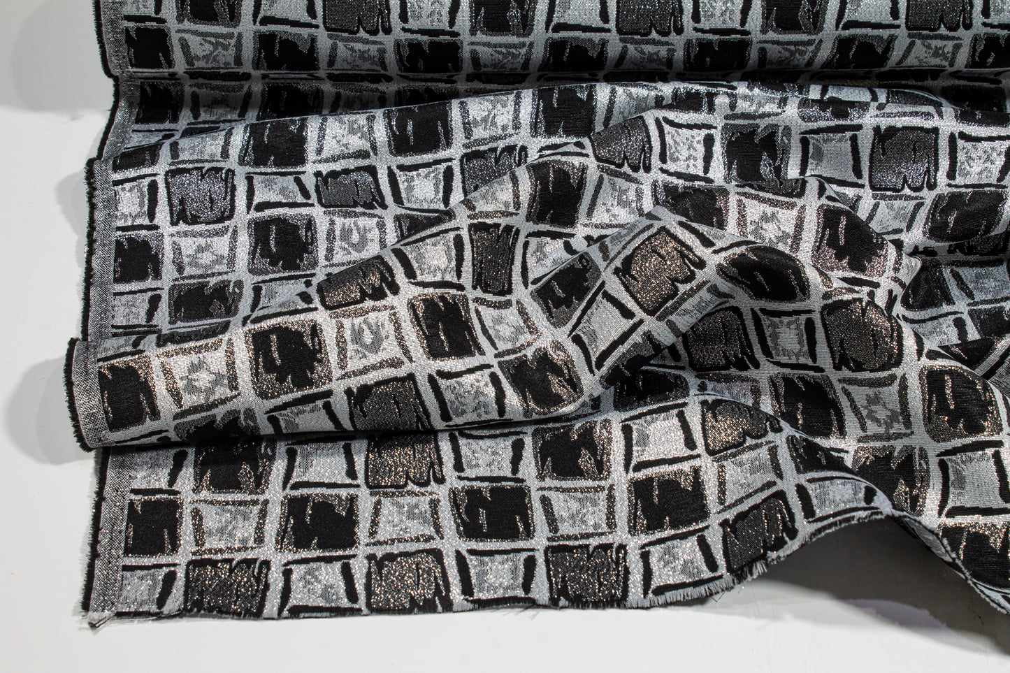 Geometric Metallic Brocade - Silver and Black