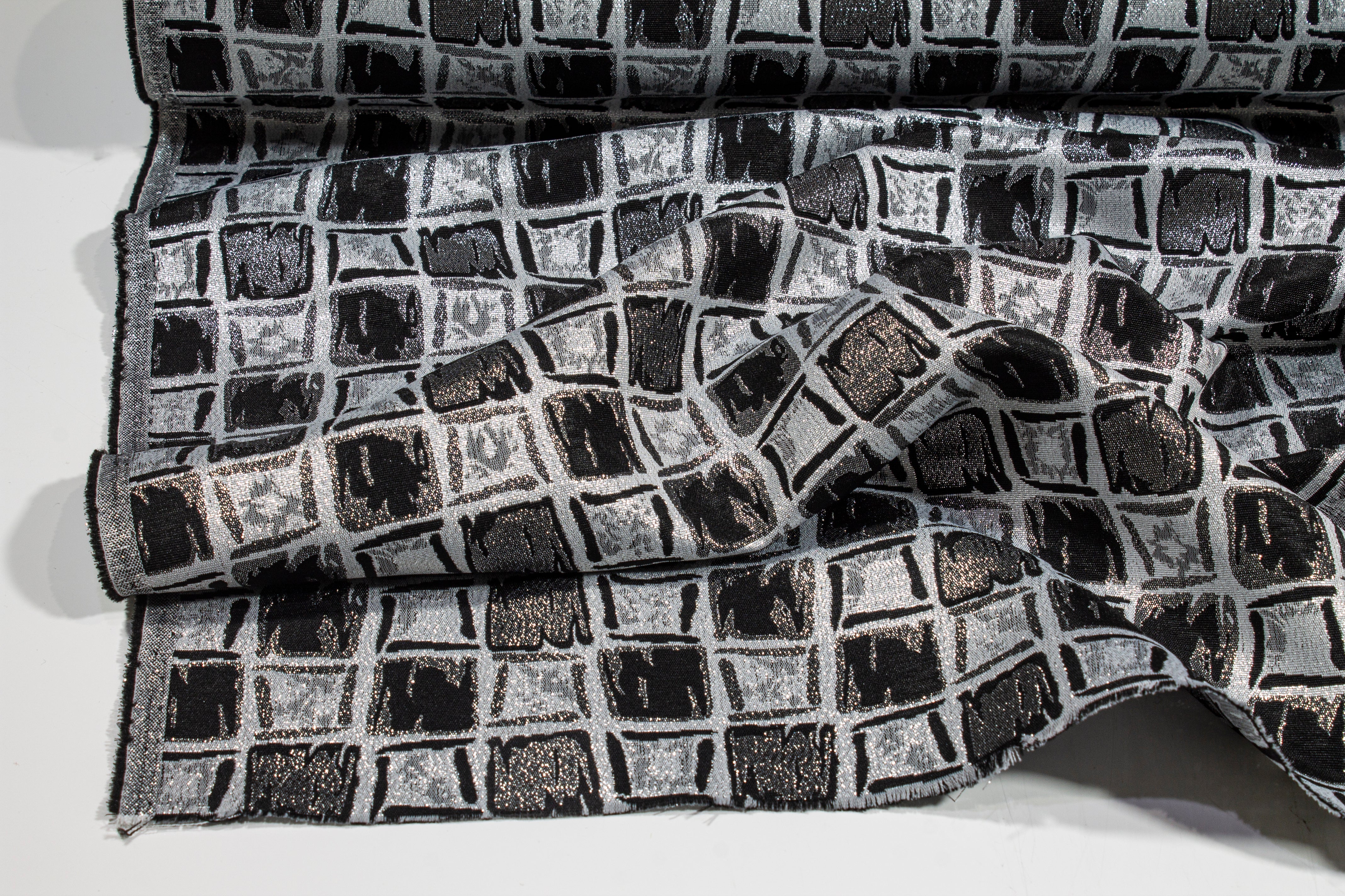 Geometric Metallic Brocade - Silver and Black