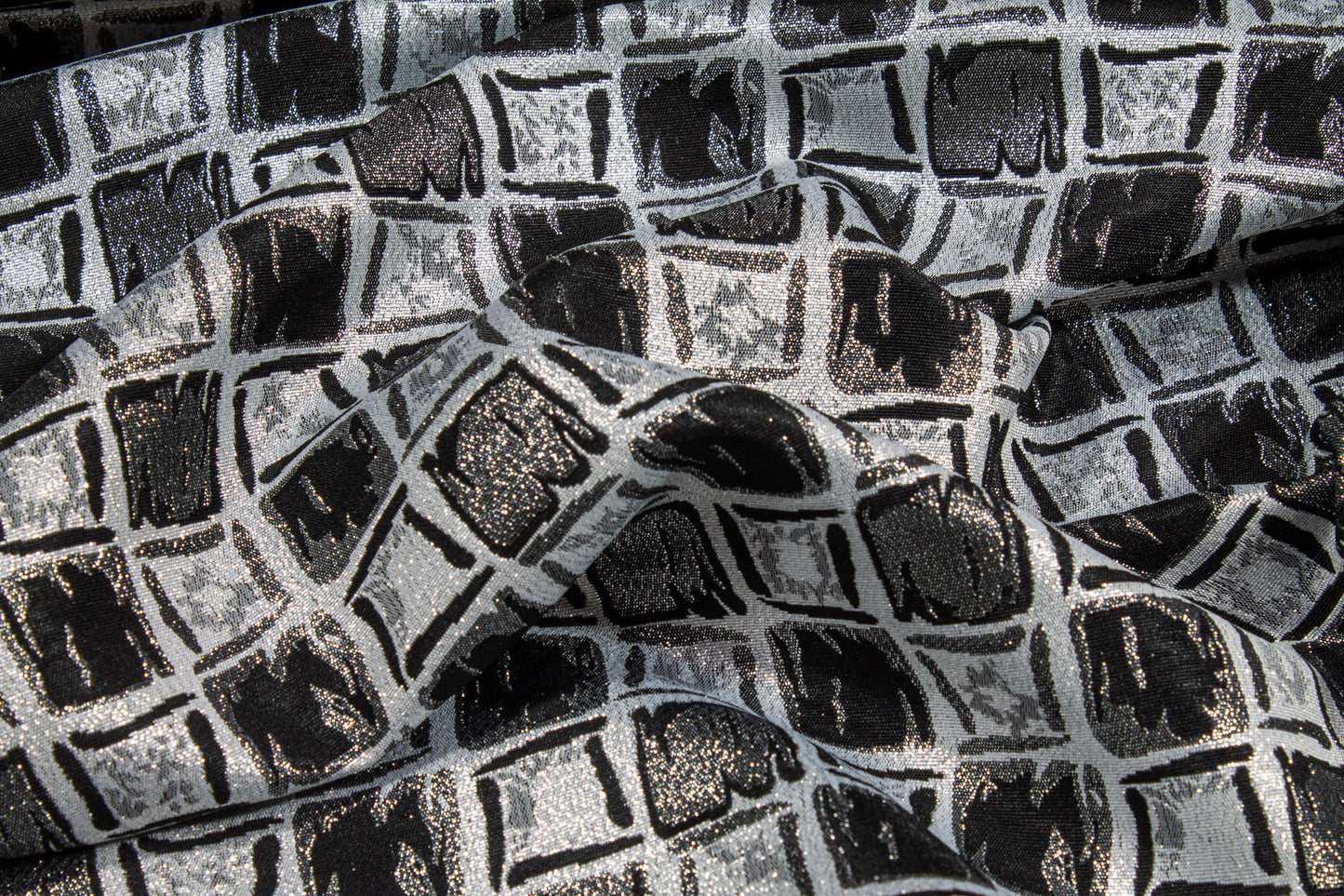 Geometric Metallic Brocade - Silver and Black