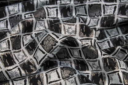 Geometric Metallic Brocade - Silver and Black